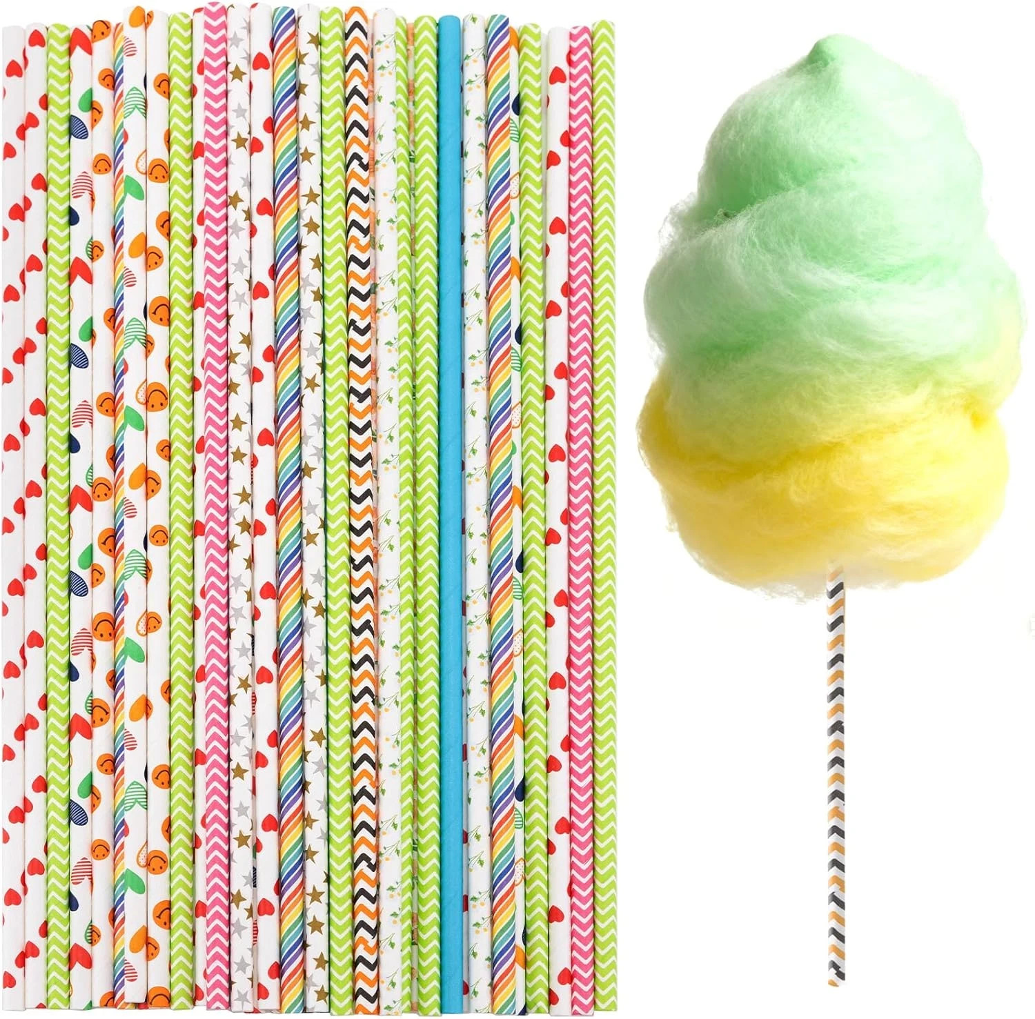 50Pcs Cotton Candy Sticks Cones, 13.78 Inch Random Color Candy Supplies, Paper S