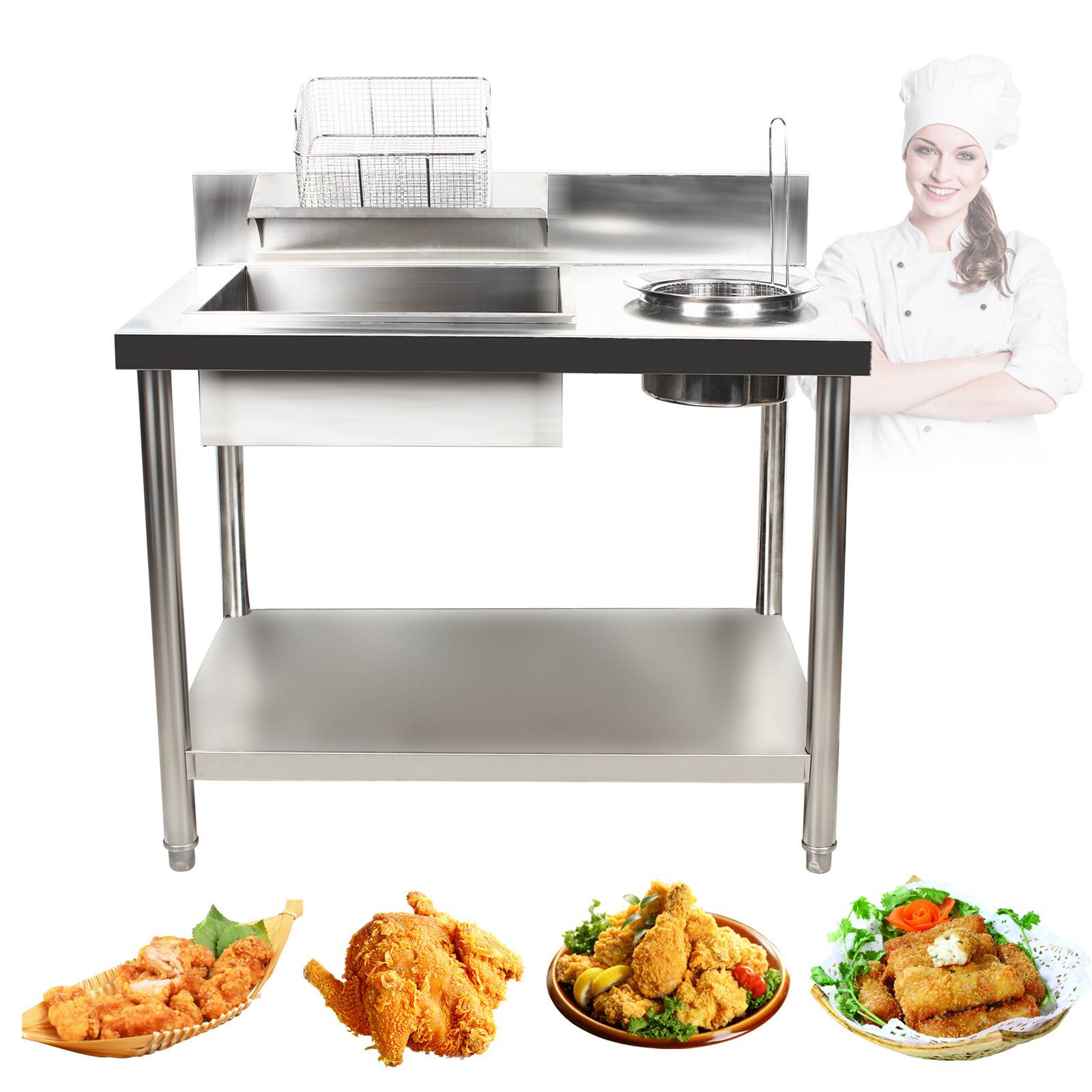 Commercial Breading Table Fried Chicken Station Prepare Workdesk Stainless Steel