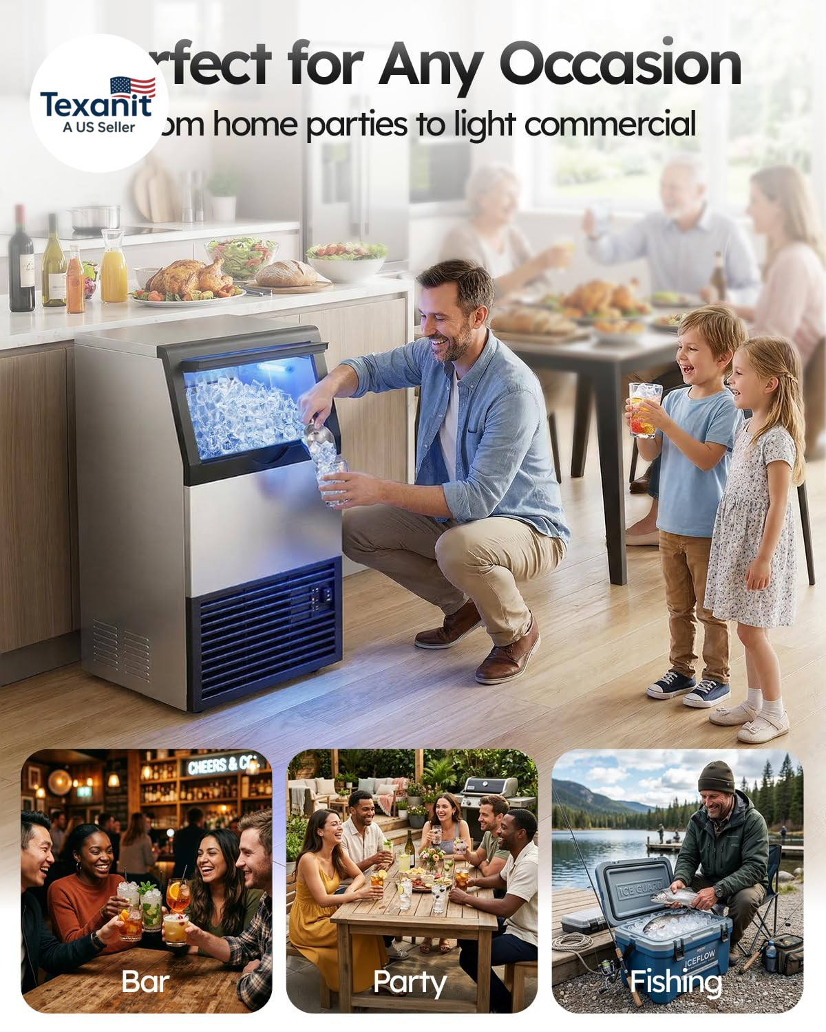 Commercial Ice Maker Machine, 100Lbs/24H with 33Lbs Ice Storage under Counter Ic