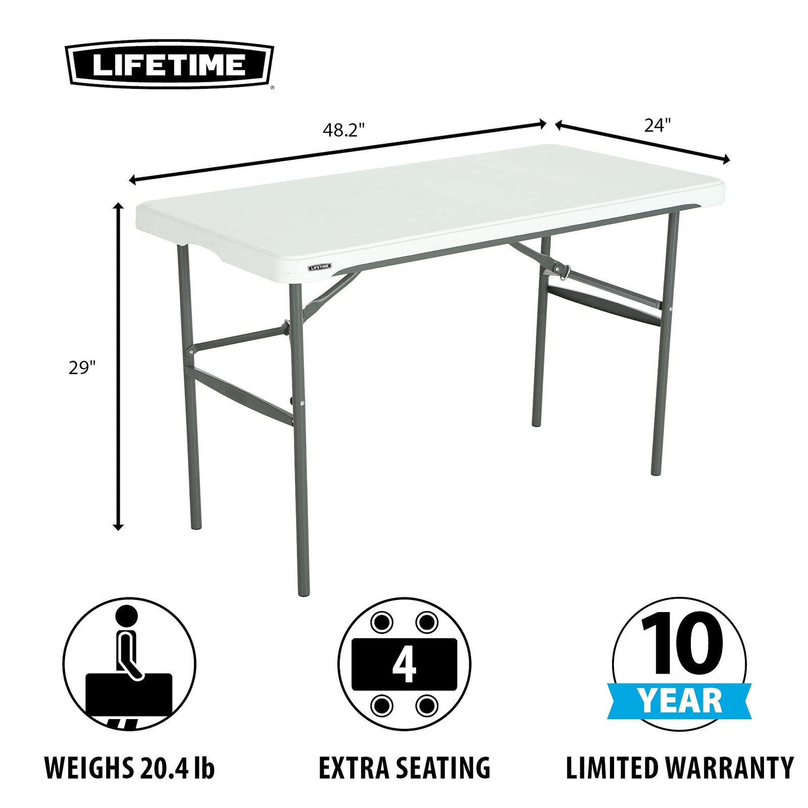 LIFETIME 280478 Commercial Nesting Folding Table 4ft White Granite