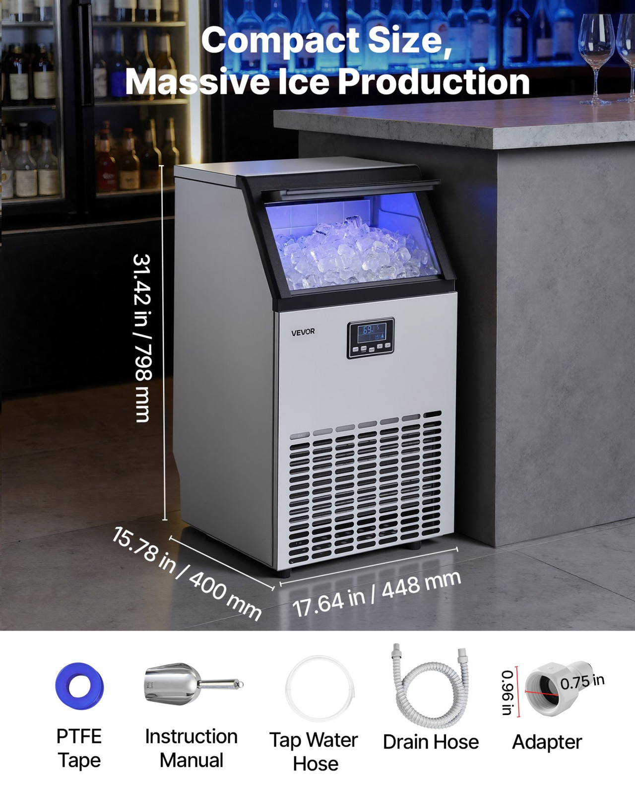 Commercial Ice Maker Machine, for Home Bar Restaurant