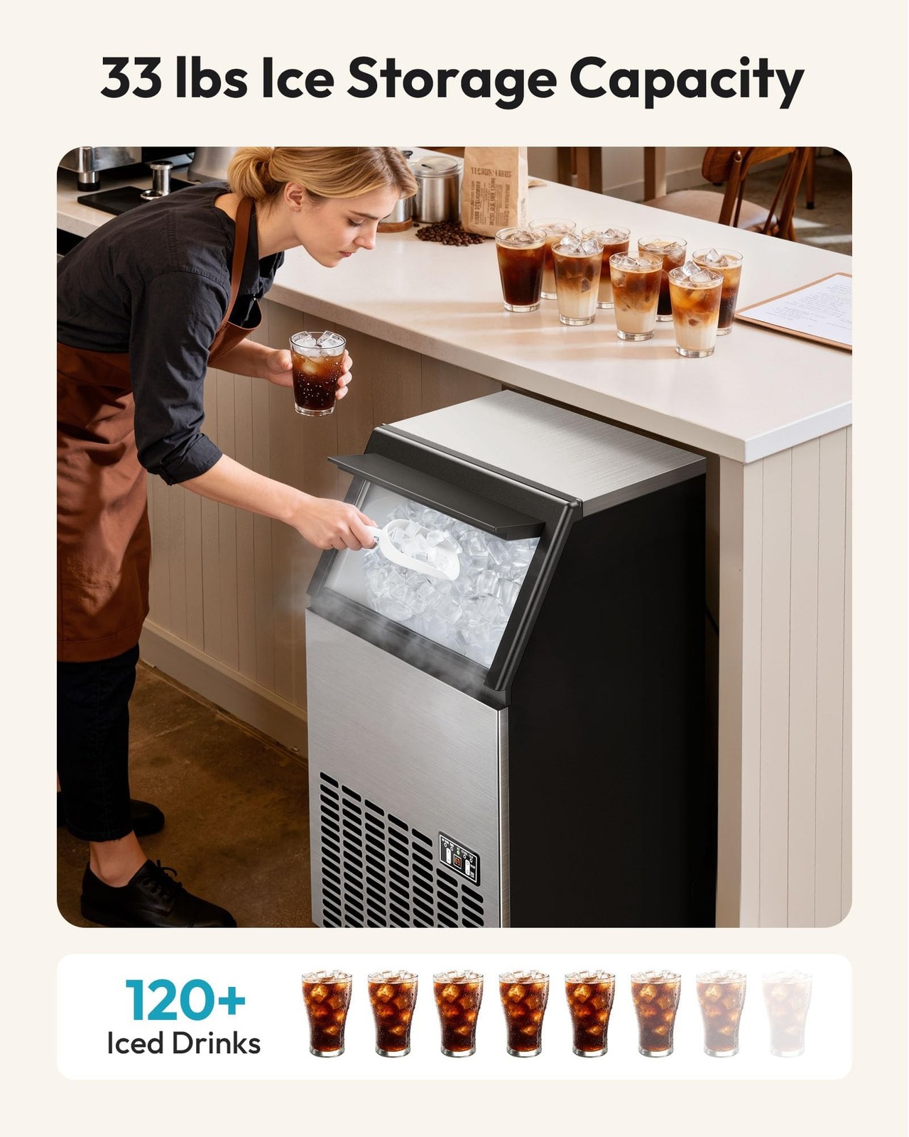 EUHOMY Commercial Ice Maker Machine – 99lbs Daily Production, 33lbs Ice Stora…