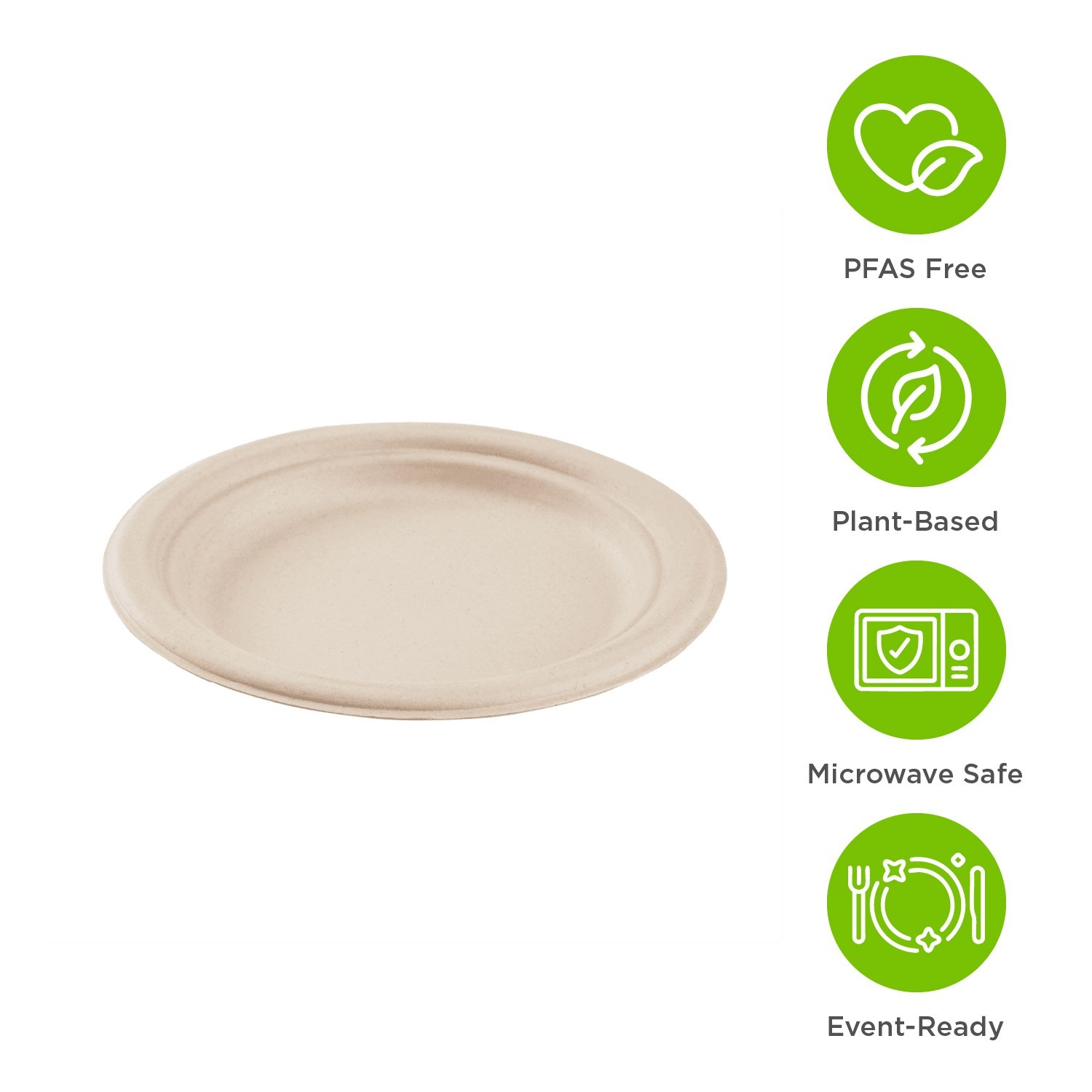 Karat Earth 6» PFAS Free Bagasse Round Plates,Natural – 1000 ct, KE-BPR06N-1CFF
