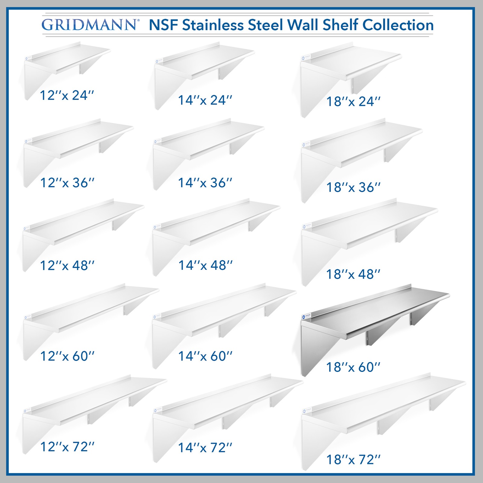 NSF Stainless Steel 18″ x 60″ Commercial Kitchen Wall Shelf Restaurant Shelving