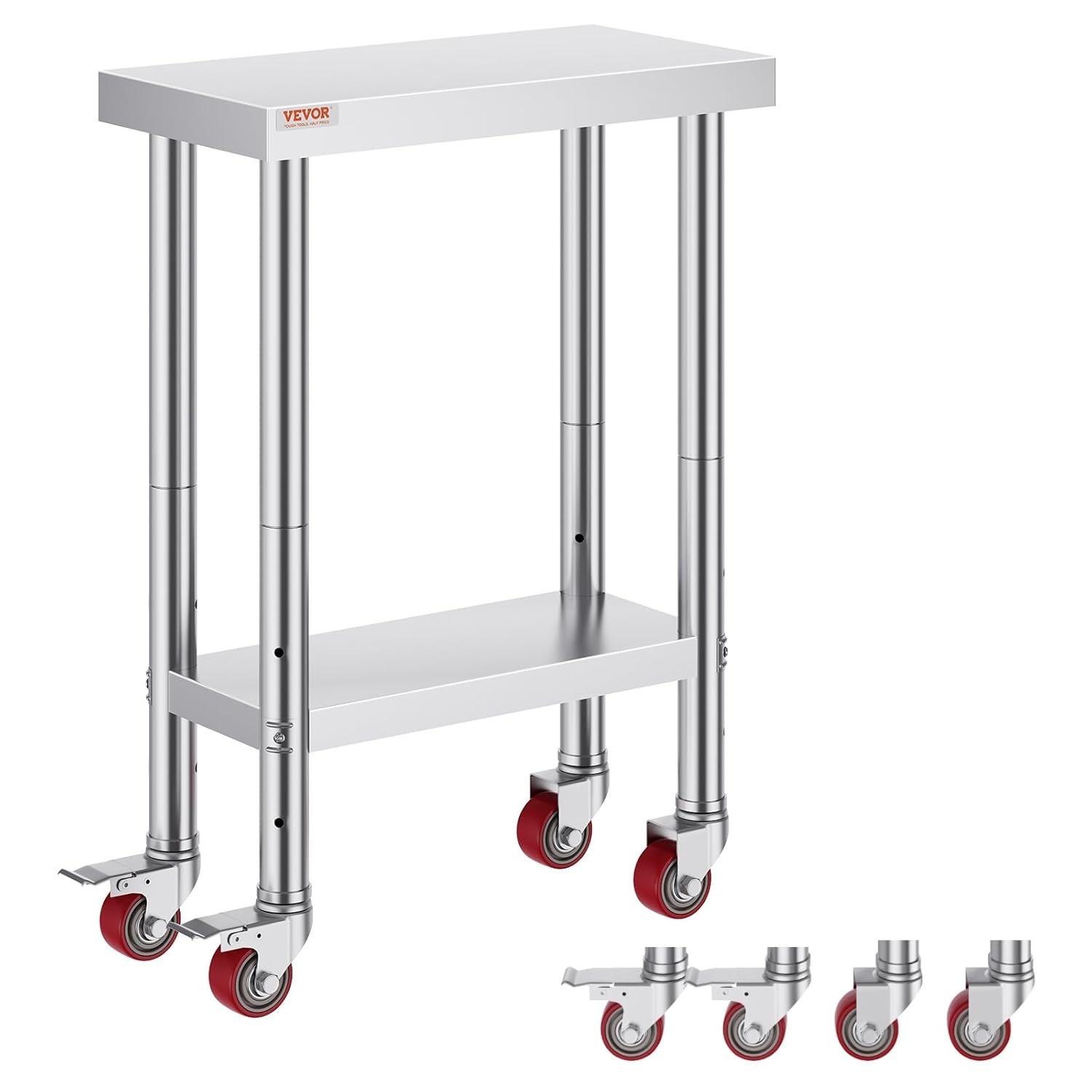 Stainless Steel Work Table with Wheels 24 x 12 x 32 Inch Prep Table with 4 Ca…