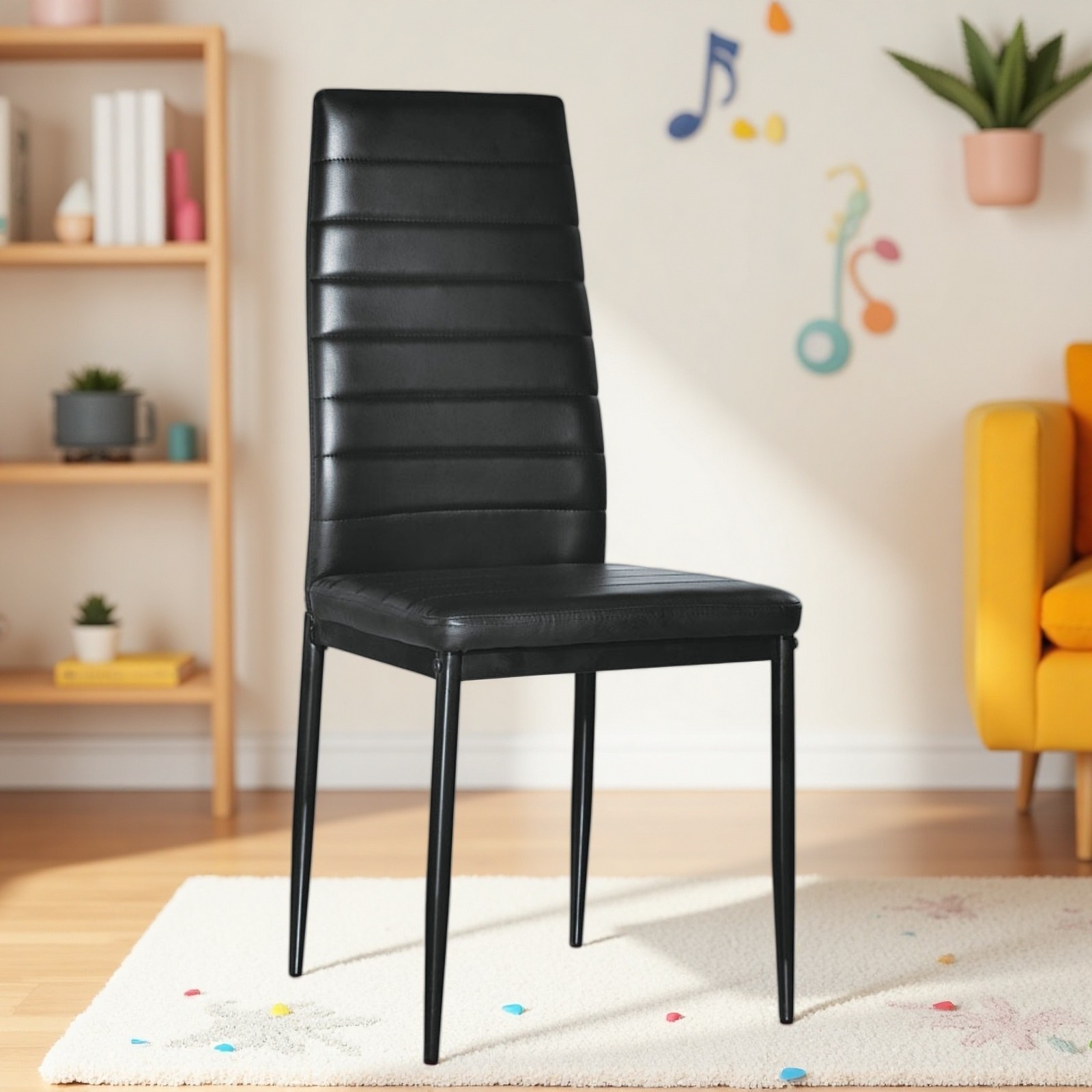 4PCS Black High Back Dining Chair, Modern Kitchen Chair & Restaurant Chair