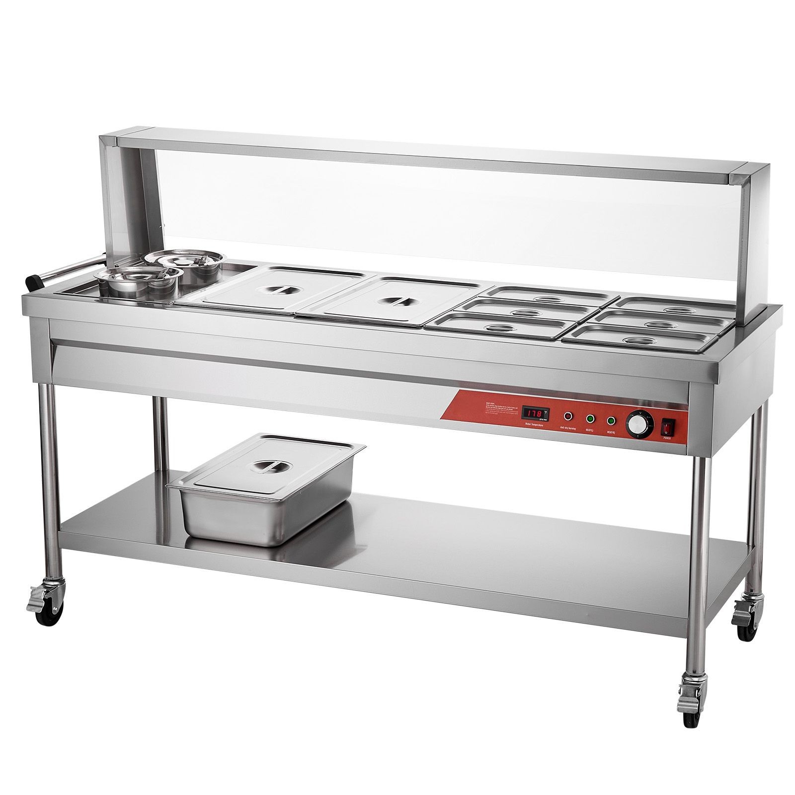 Commercial Food Warmer, 8 Pans + 2 Pots Electric Steam Table, 1800W Professional