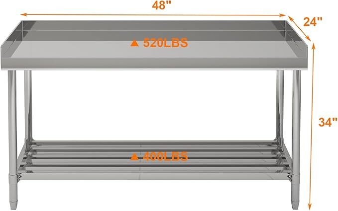 36 x 30/48 X 24 Inch Stainless Steel Table with Backsplash for Prep & Work Home
