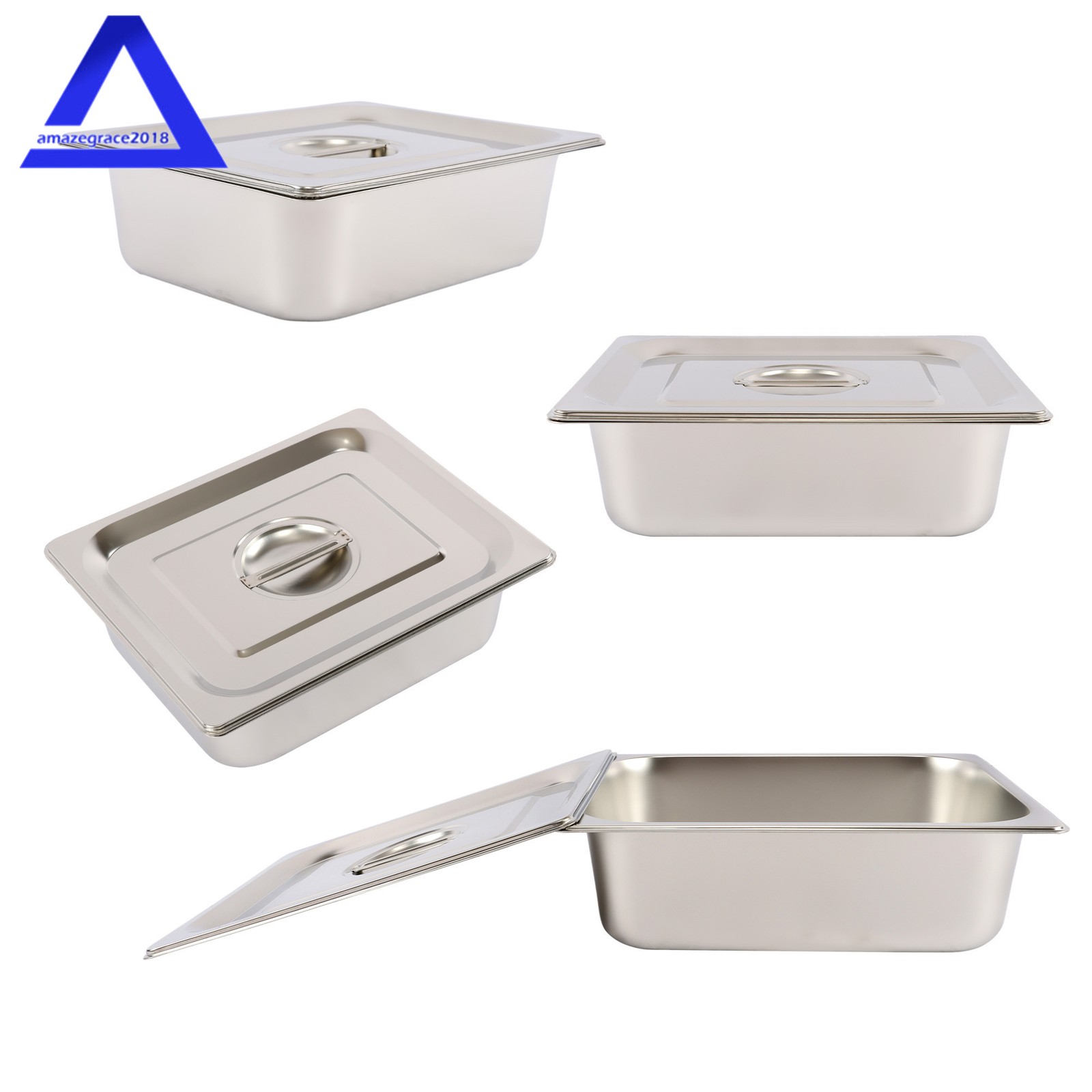 Steam Table Hotel Pans Half Size 4″ Deep 4Pcs Stainless Metal Tray with Lid