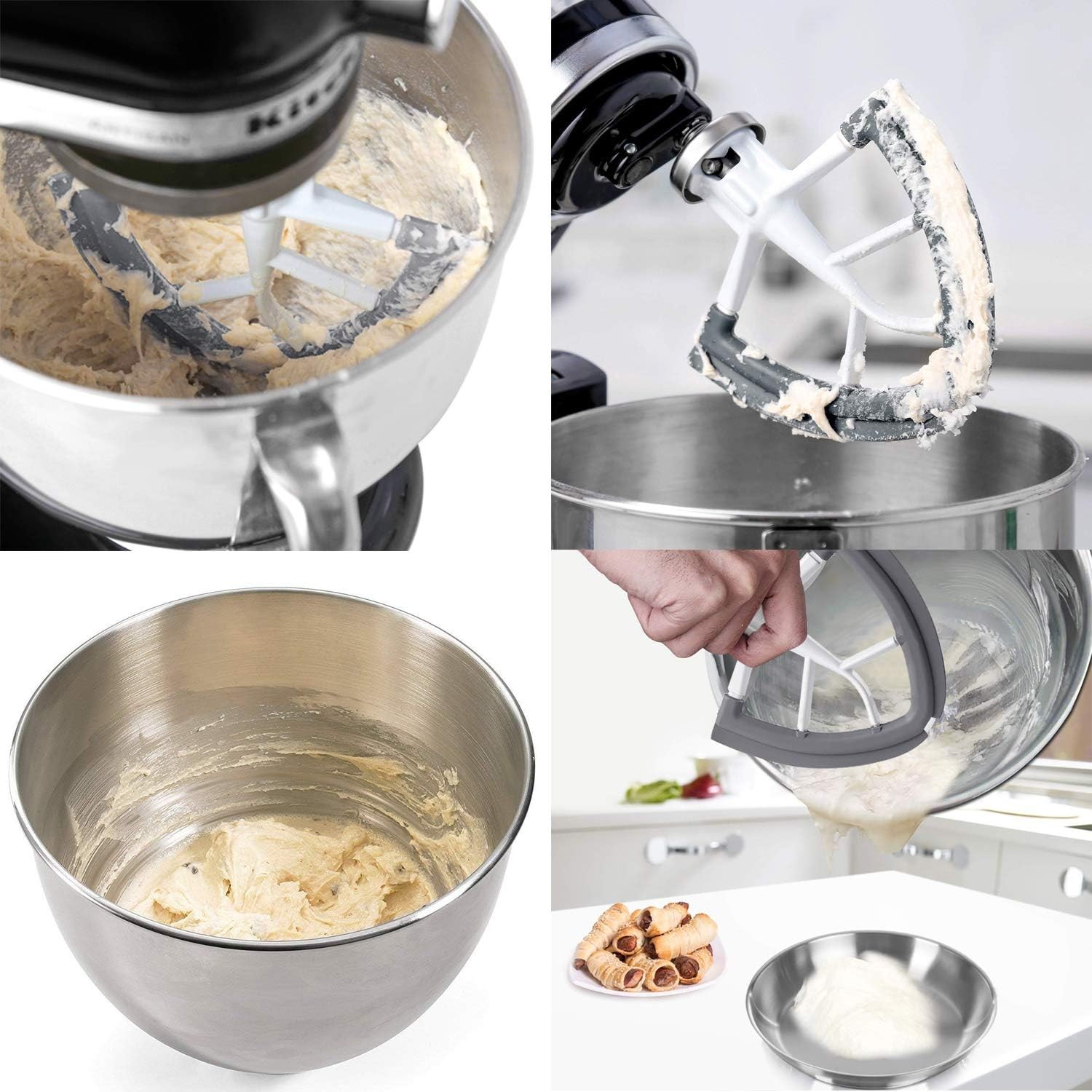 Flex Edge Beater for KitchenAid Mixer Silicone Edges Fits 4.5-5 Quart Grey