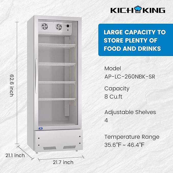 Merchandiser Refrigerator Glass Door Cooler Commercial Display Beverage 8 Cu.Ft