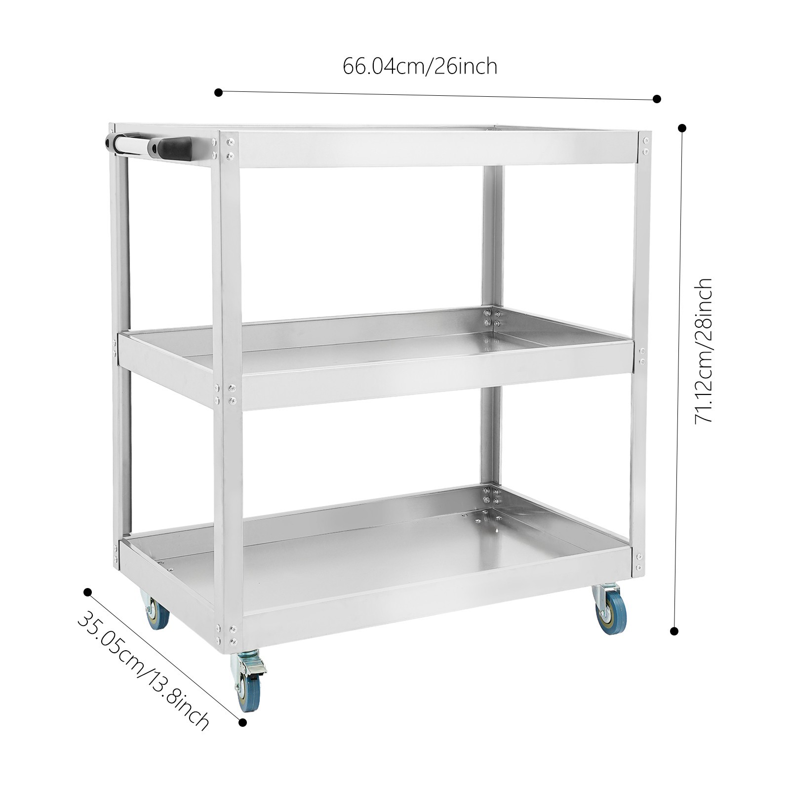 Stainless Steel Workshop Cart 3 Levels Multifunctional Cart W/ Wheels for Garage