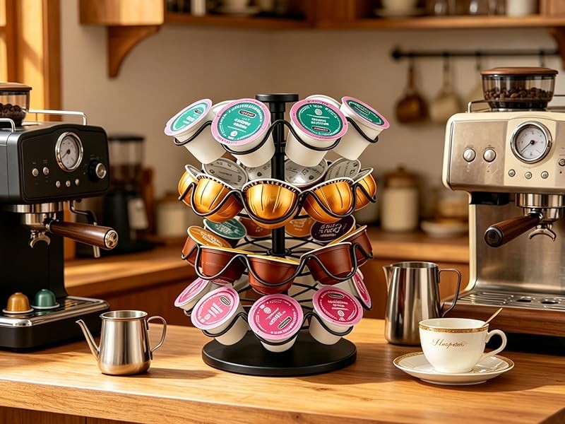 360° Rotating Coffee Pod Holder, Metal sule Stora Organizer for K-Cup