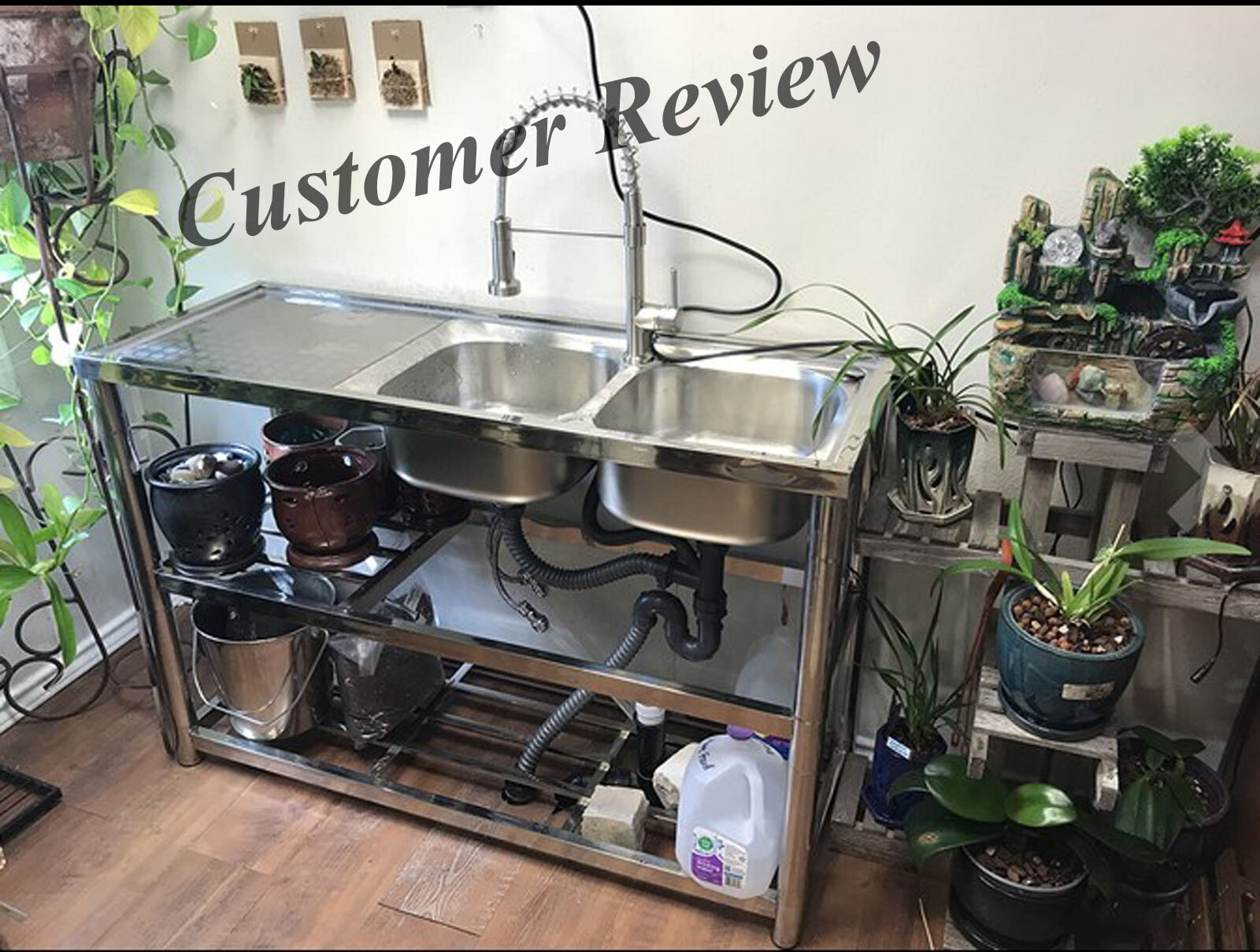 Stainless Steel Commercial Sink Kitchen Utility Sink 2 Compartments + Prep Table