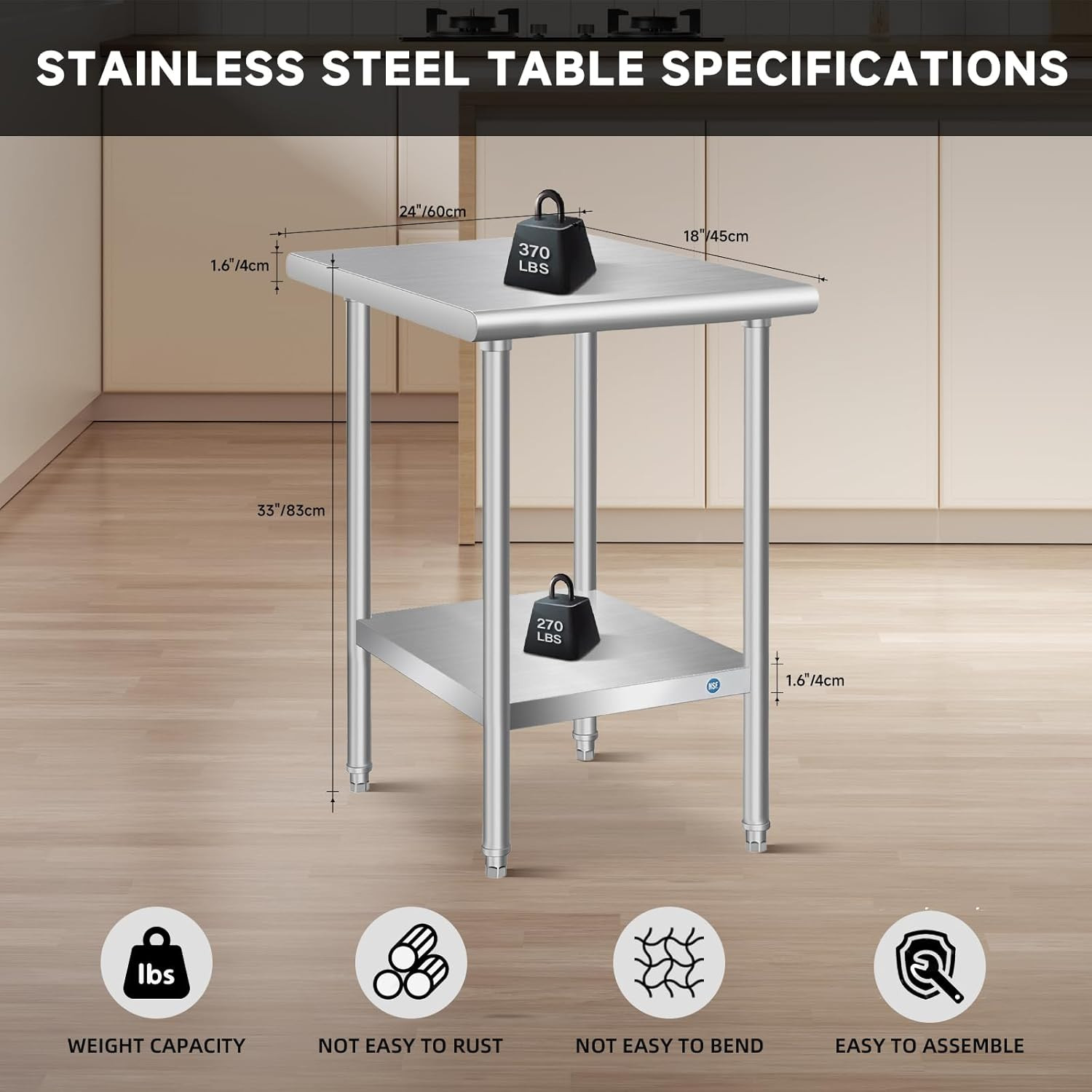 Stainless Steel Table for Prep & Work, Commercial Stainless Steel Prep Metal Tab