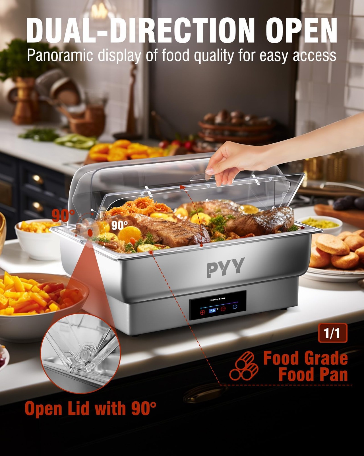 PYY Electric Chafing Dish Full Size Stainless Steel Chafer,Temperature Contro…