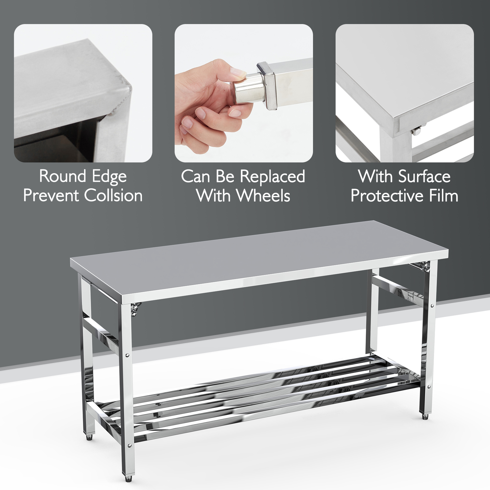 Stainless Steel Work Table 24″x60″ Folding Commercial Prep Table with Undershelf