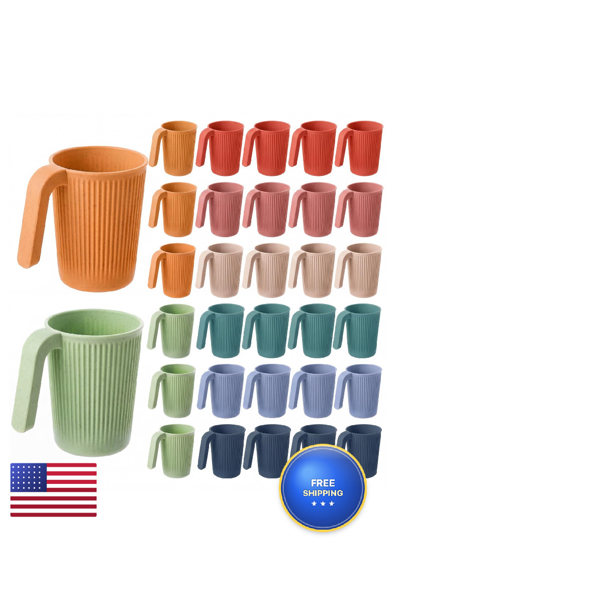 Dandat 32 Pcs Wheat Straw Cup Handle Colorful Wheat Straw Mug Stackable Plastic