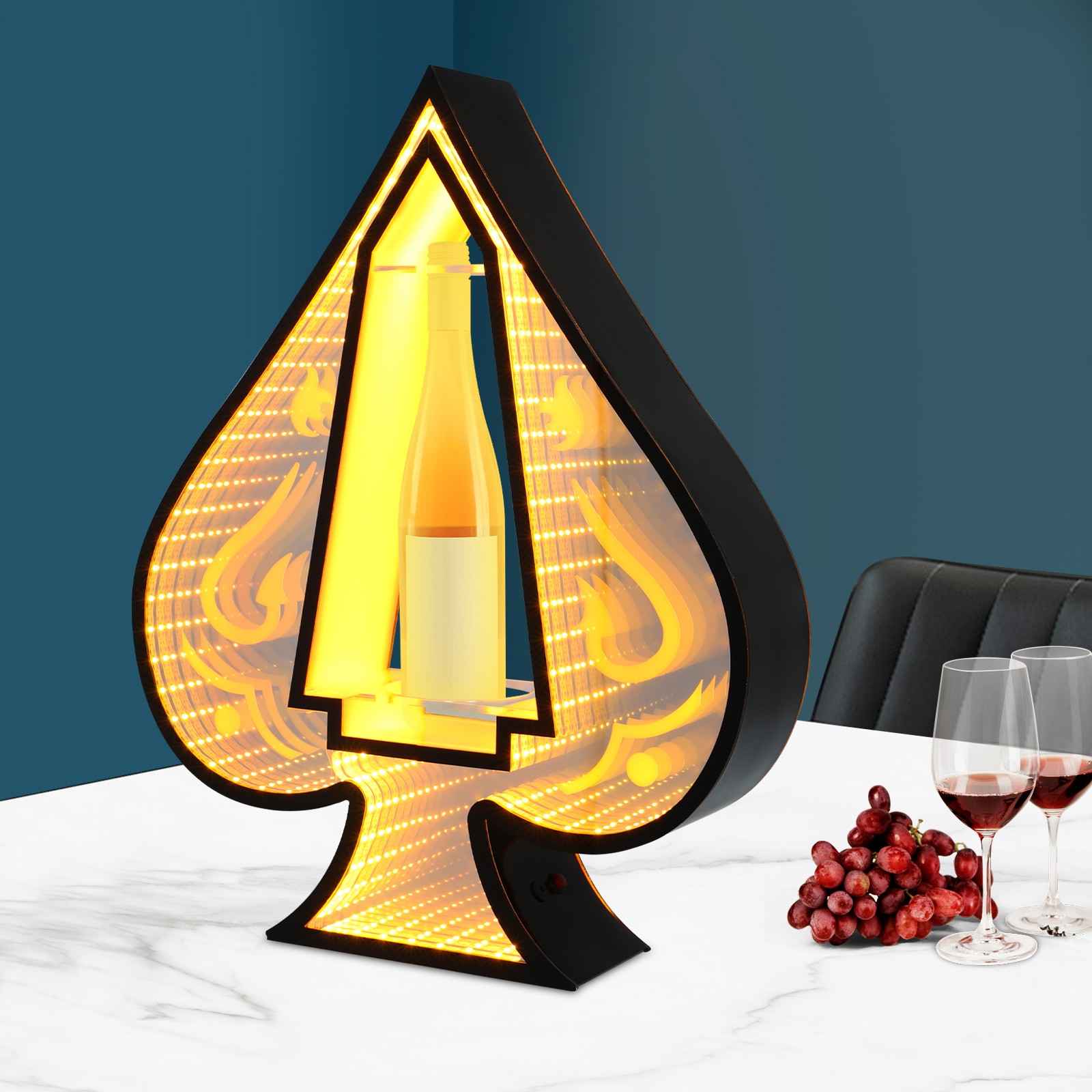 44*11*55cm Yellow Acrylic LED Lighting Wine Bottle Display Rack, Ace of Spades