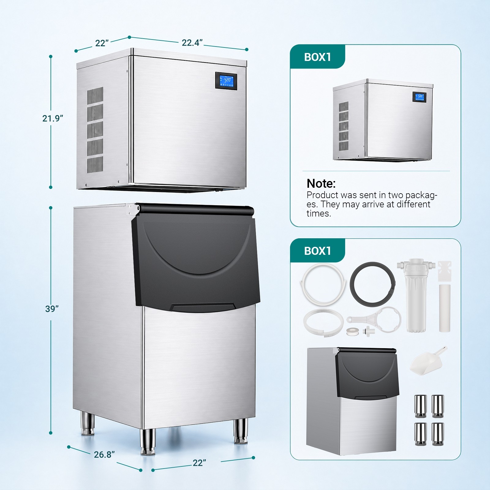 Commercial Ice Maker Machine 680lbs/24h Large Capacity 560lbs, 234pcs Ice Cubes