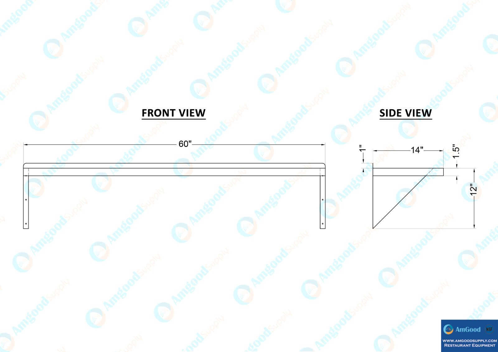 14 in. x 60 in. Stainless Steel Wall Shelf With Squared Edge