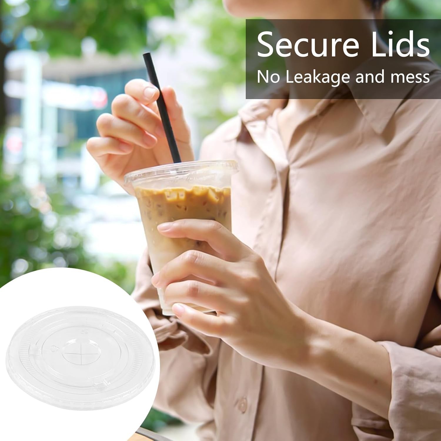 98mm Clear Flat Lids with Straw Slot, Plastic Disposable PET Cup Lids for 12,…