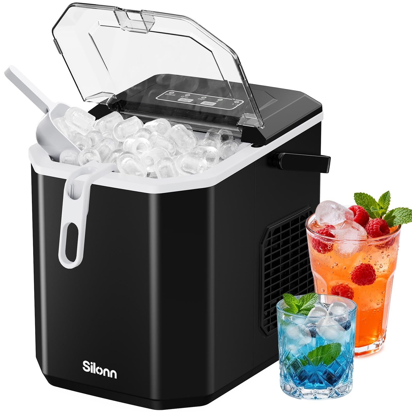 Silonn Ice Maker Countertop, Portable Machine with Carry 26 lbs, Black