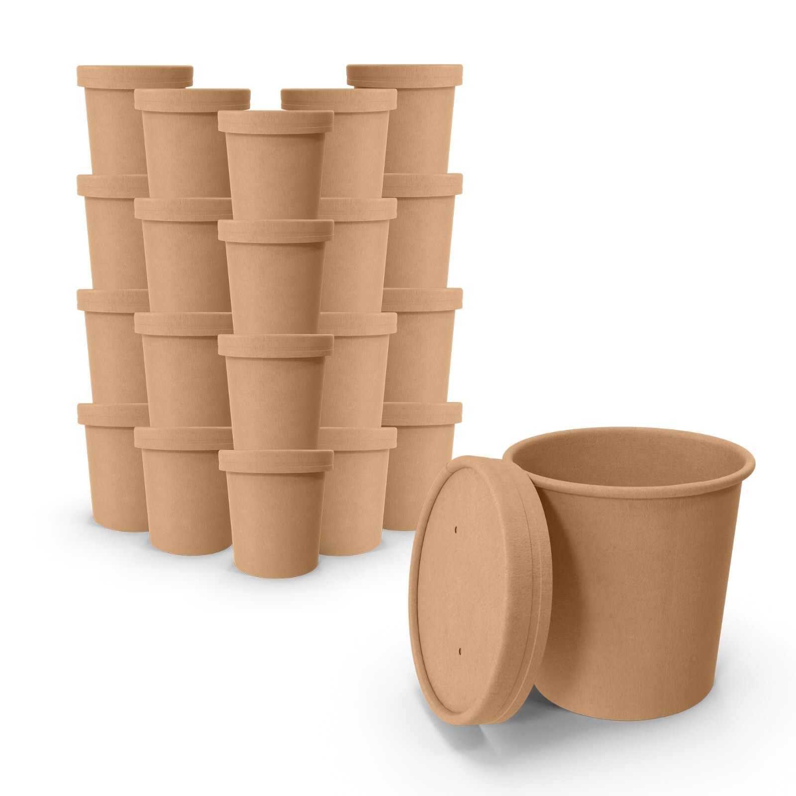 MT Products 12 oz Kraft Paper Soup Cups with Plastic Lids – 20 Cups and Lids