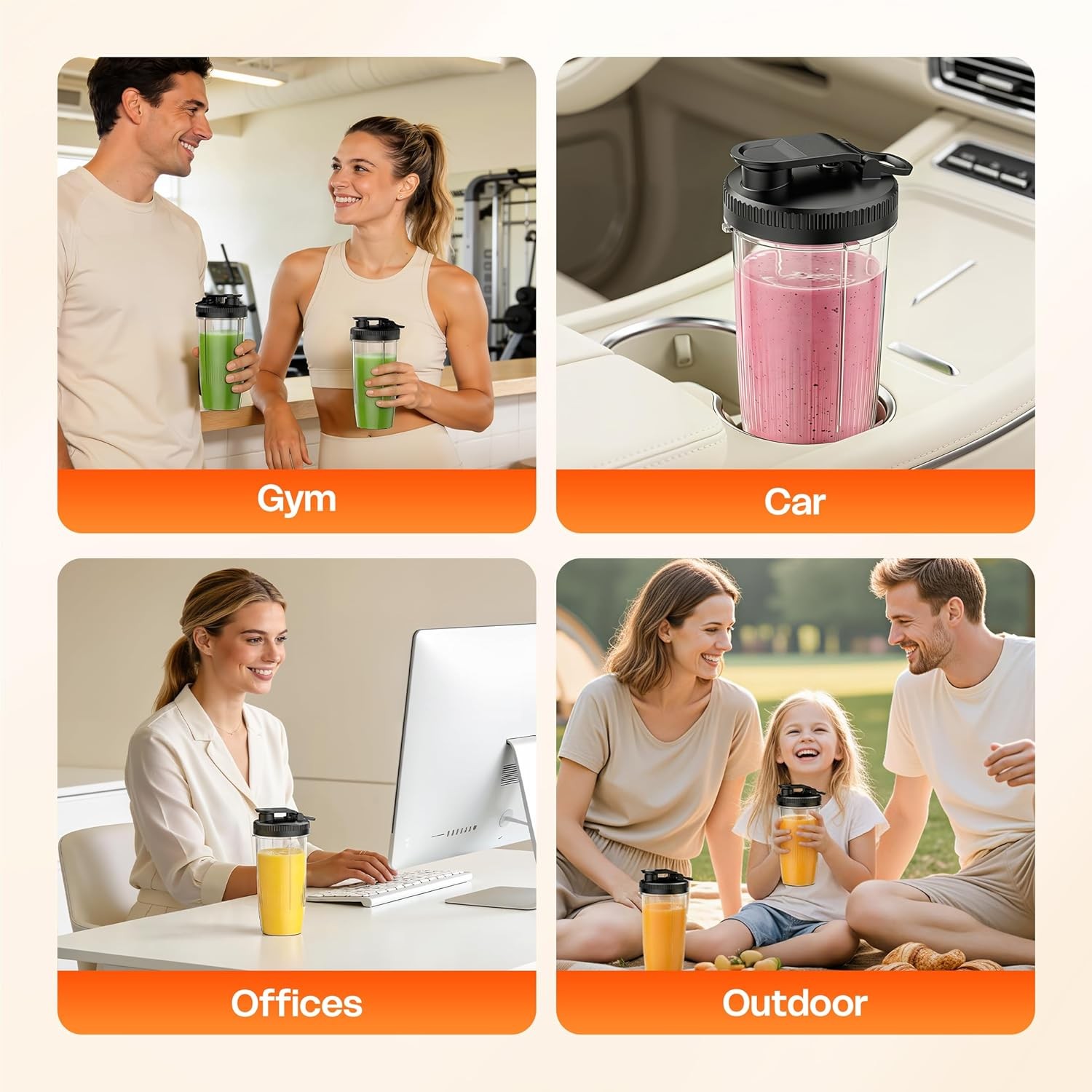 Portable Smoothie Blender with 2 Travel Cups, 20,000 RPM, Ice Crushing