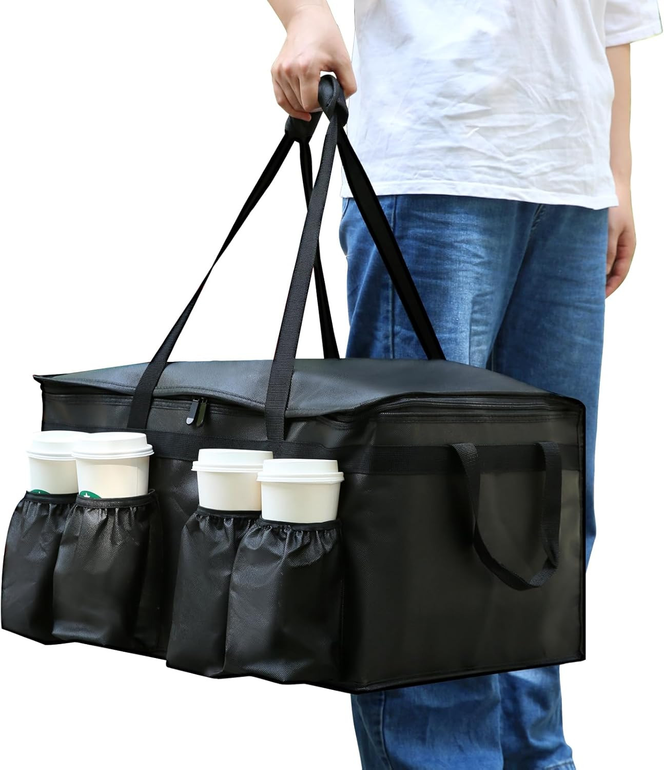 Catering Bag for Doordash 22X14X13 Insulated Food Delivery Bag with Cup Holders/