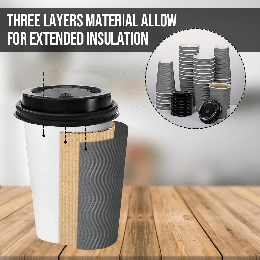 BYSNOW 100 Pack 16 oz Coffee Cups with Lids, Disposable Insulated Hot Cup