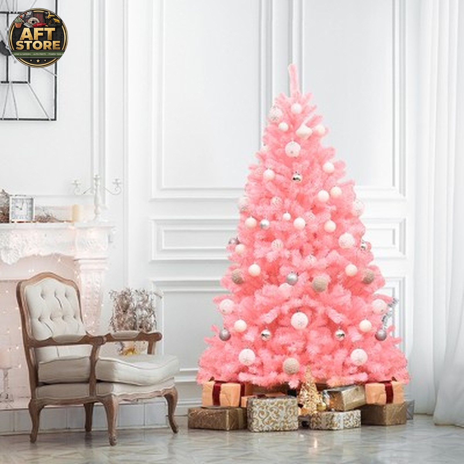 Costway 6Ft Pink Hinged Artificial Christmas Tree w/ Metal Stand