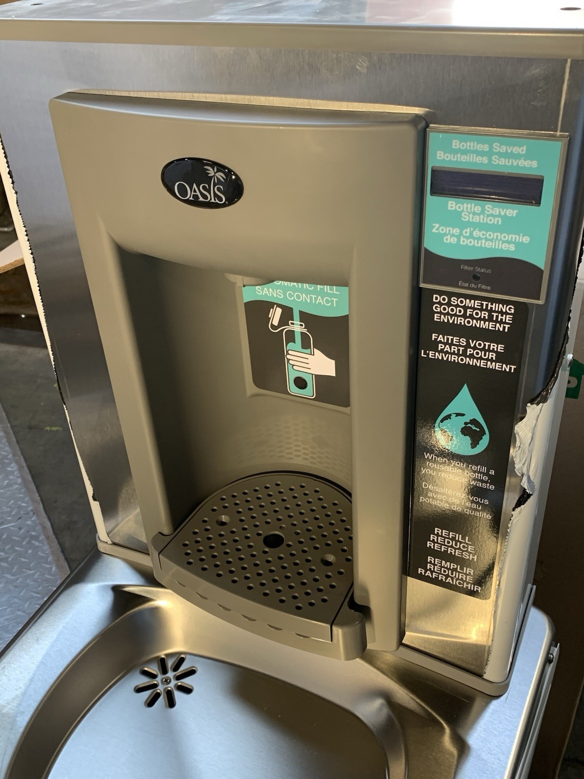 Oasis Stainless Steel Refrigerated Drinking Fountain and Touchless Bottle Filler