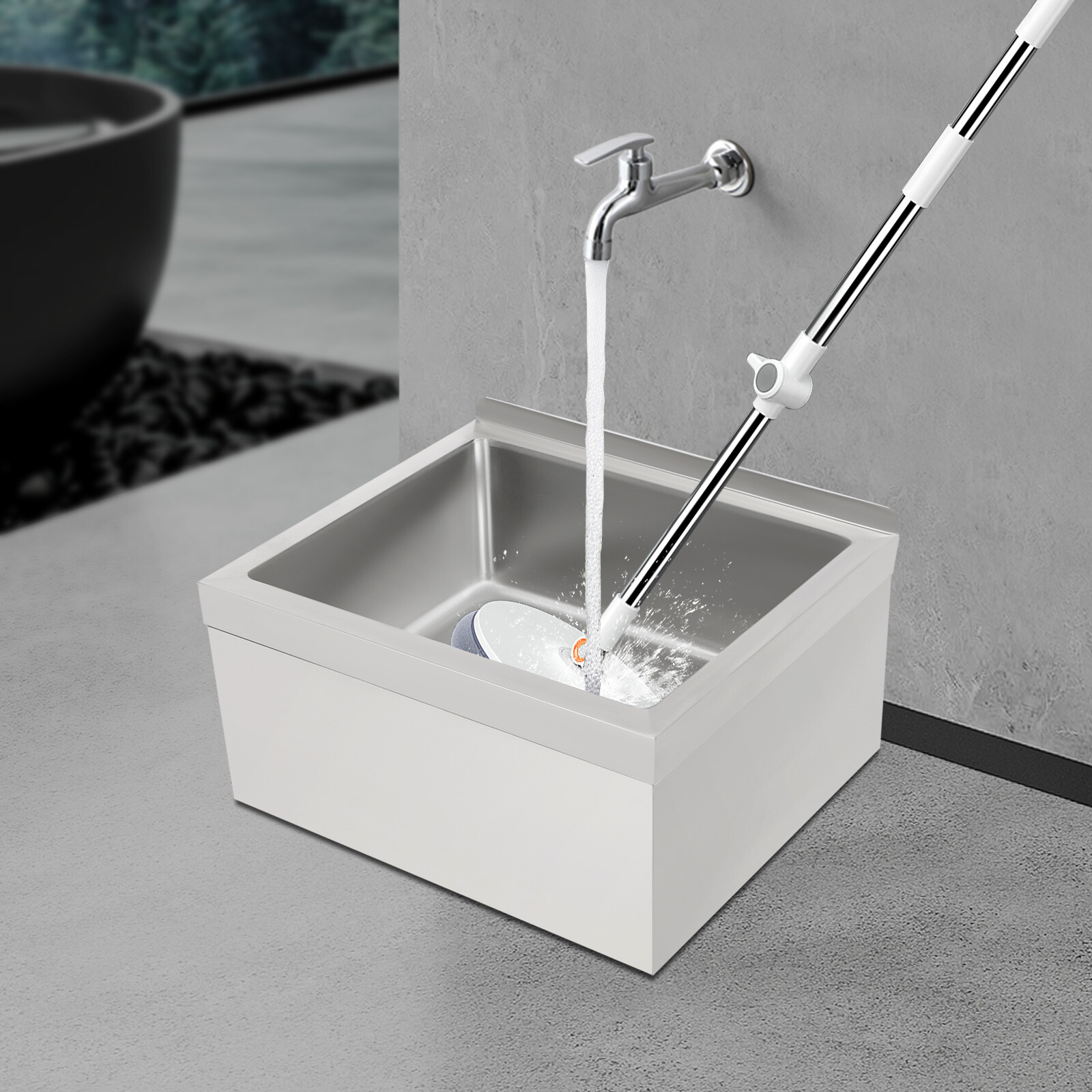 Commercial Wall-Mounted Mop Sink Rectangular Stainless Steel Floor Mop Sink