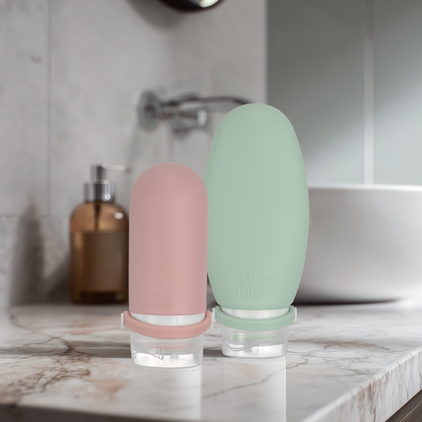 2Pcs Silicone Squeeze Bottle 2oz Refillable Travel Bottles Clear