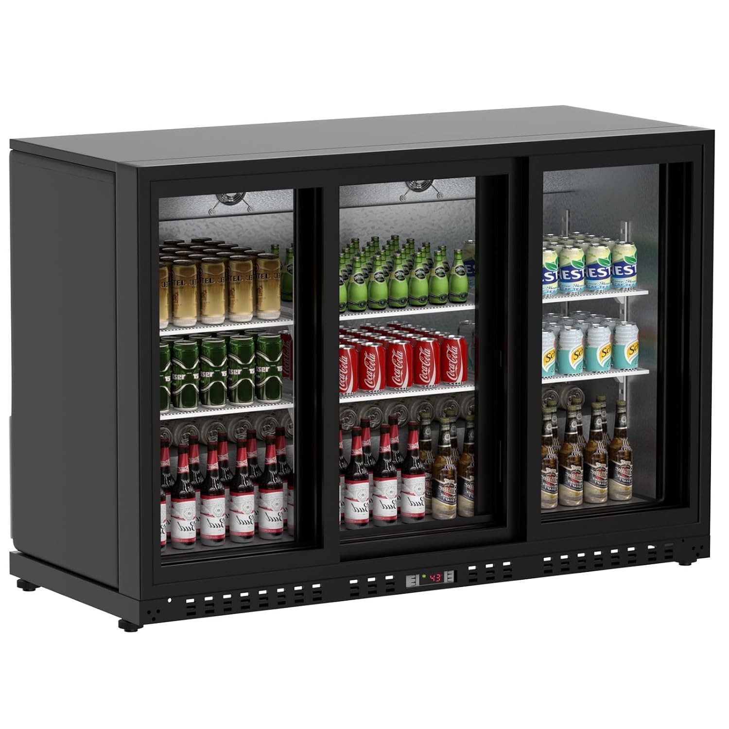Commercial Back Bar Cooler 53.2″W Beverage Refrigerator 3 Glass Sliding Doors