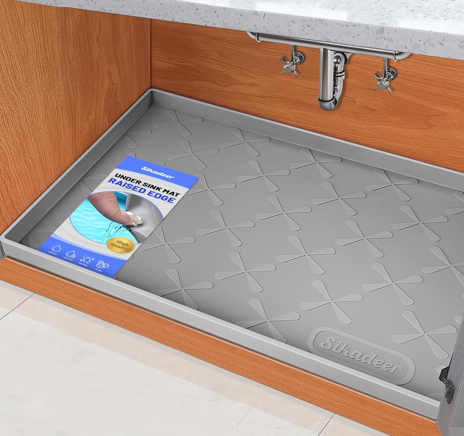 SIKADEER 36-Inch Under Sink Mat Flexible Waterproof Silicone Cabinet Protector
