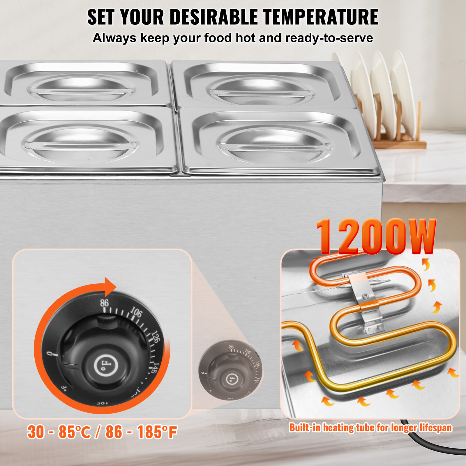 Commercial Food Warmer 6-Pan Countertop Buffet Bain Marie Electric Steamers
