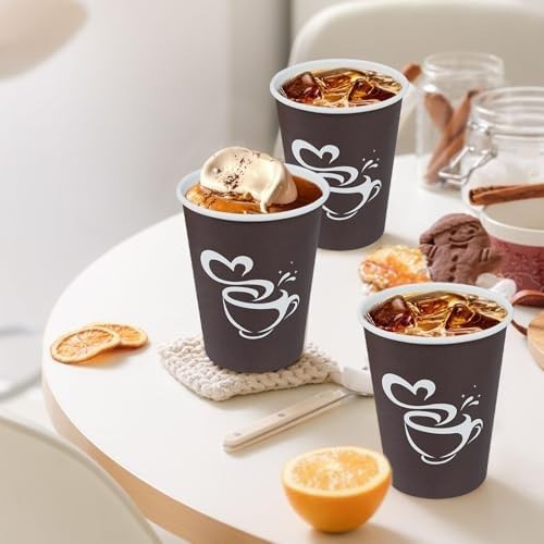 12oz 100 Pack Disposable Paper Coffee Cups Brown Hot Cold Drink Cups Clawsoff