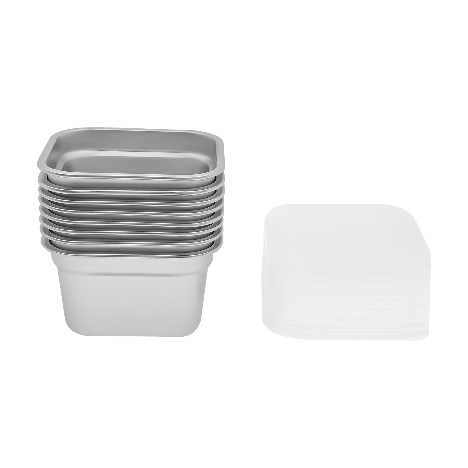 8 Pack Stainless Steel, PP Pans with Lids Hotel Food Prep Pan Silver Hotel Pans
