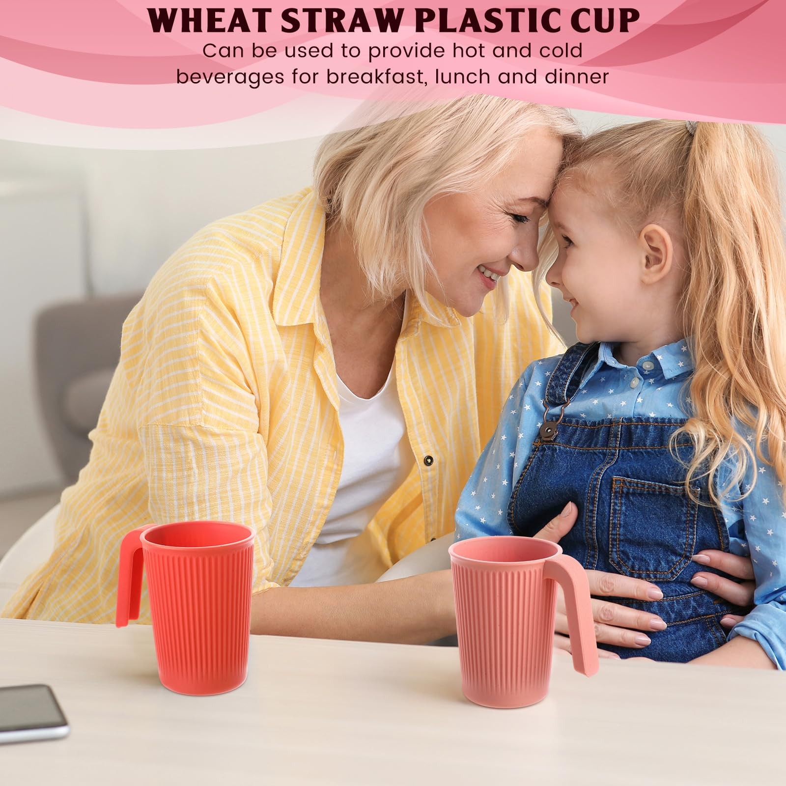 Dandat 32 Pcs Wheat Straw Cup Handle Colorful Wheat Straw Mug Stackable Plastic