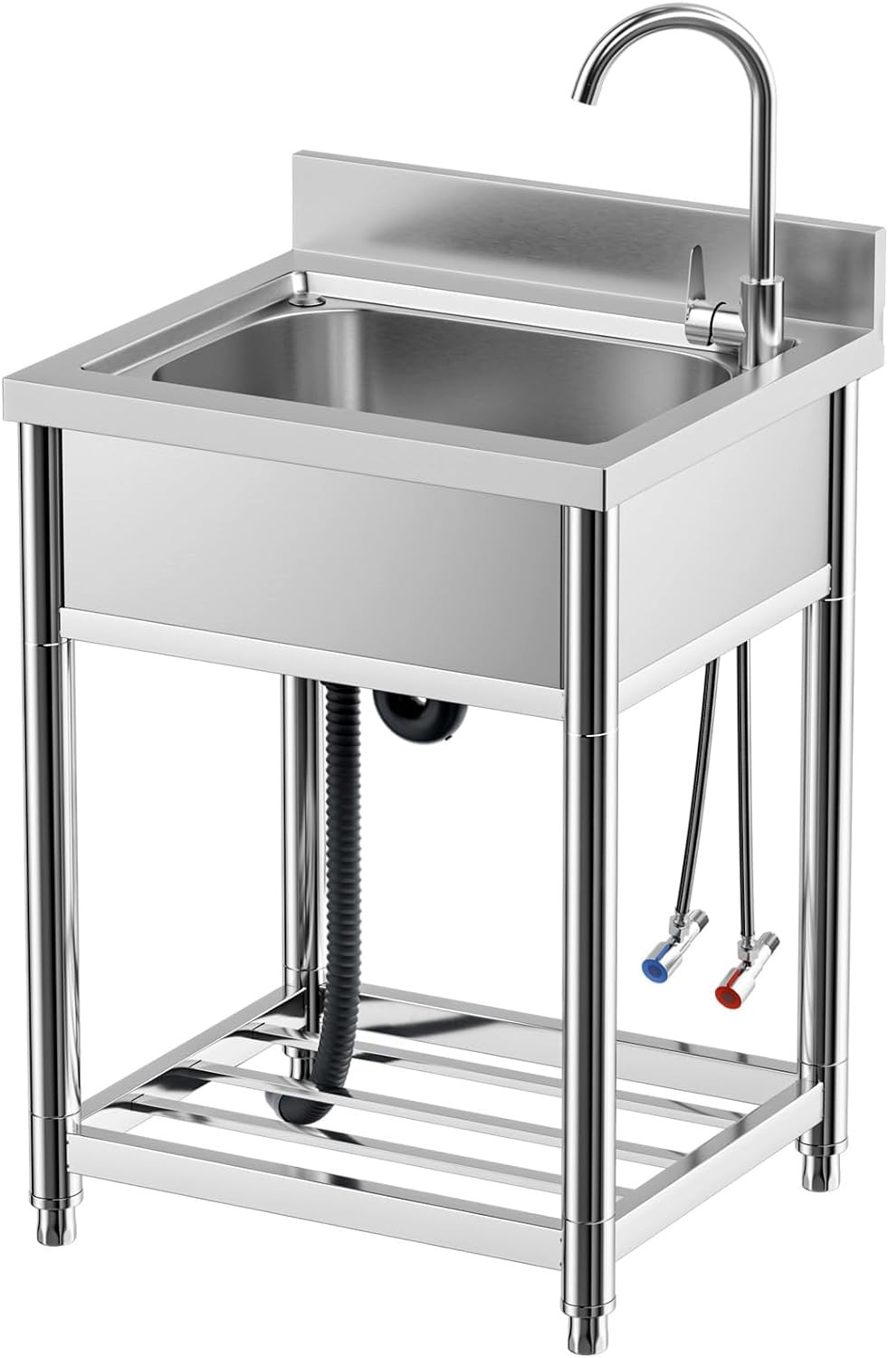 Free Standing Stainless Steel Single Bowl Commercial Sink 22in