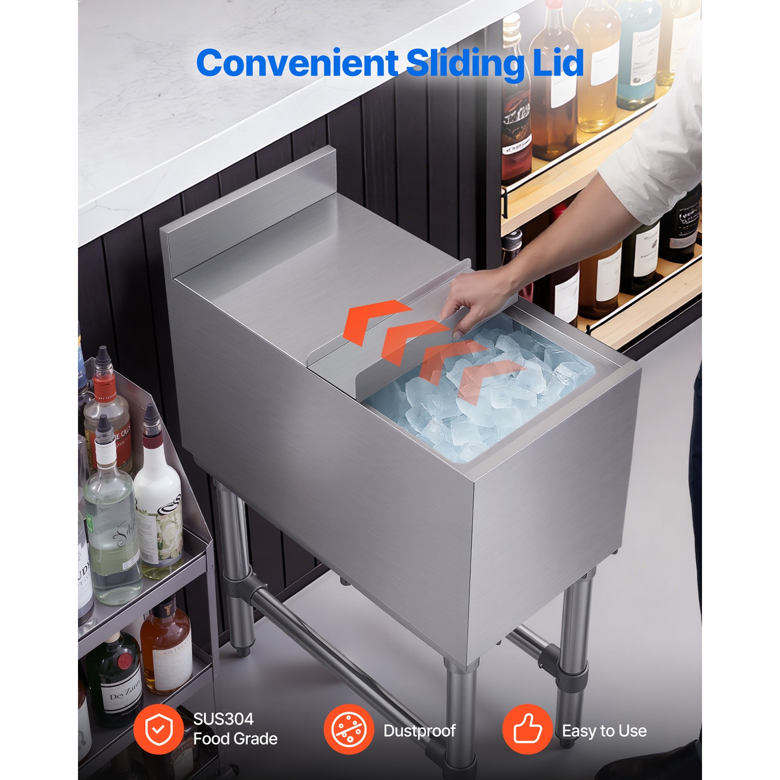 Uimoso 39.6 Qt Commercial Ice Bin 12 x 24 in Underbar Ice Bin with Sliding Cover
