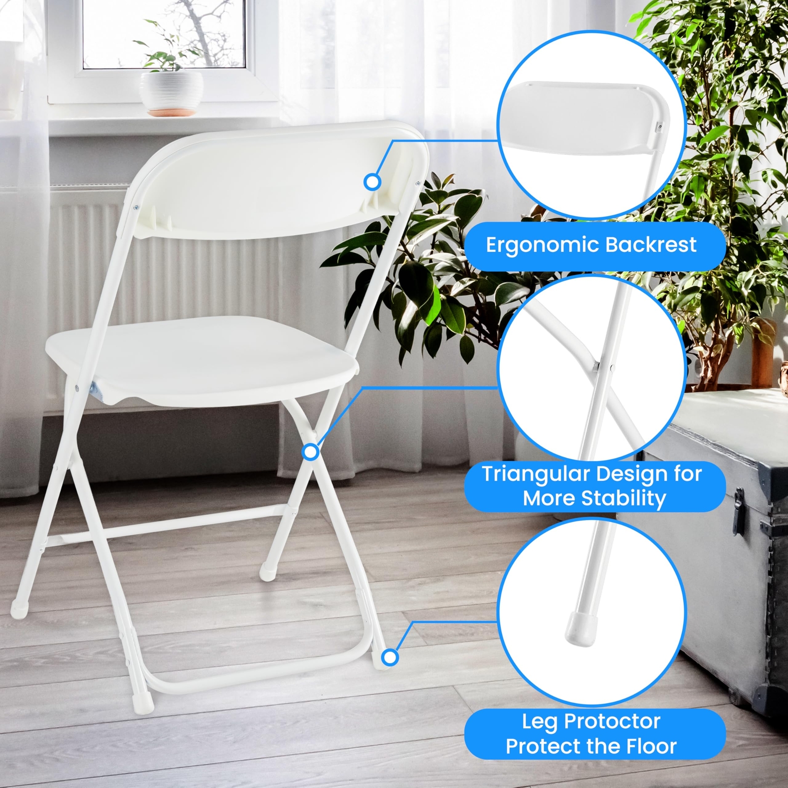 6 Pack Folding Chair Plastic Foldable Stackable Portable Outdoor/Indoor White