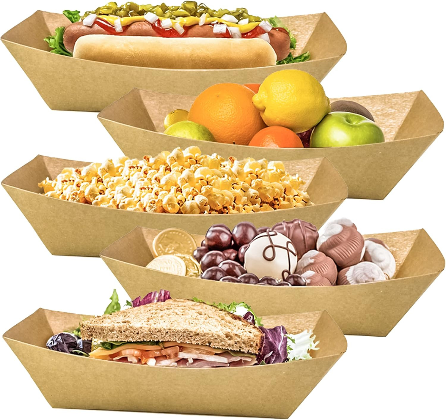 100 Pack 2lb Paper Food Trays, Heavy-Duty Paper Food Boat Disposable Serving Bas