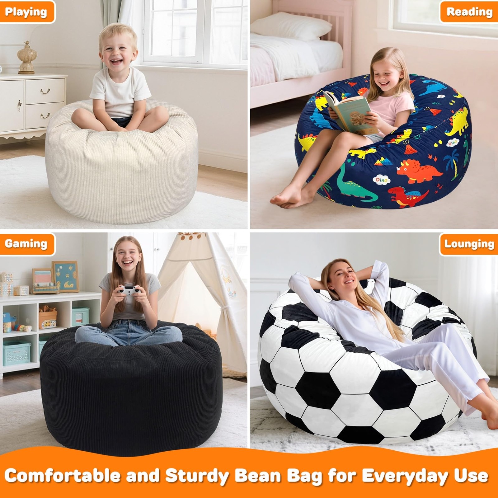 Lukeight Soccer Bean Bag Chair For Kids Teens Adults Memory Foam Filled Floor