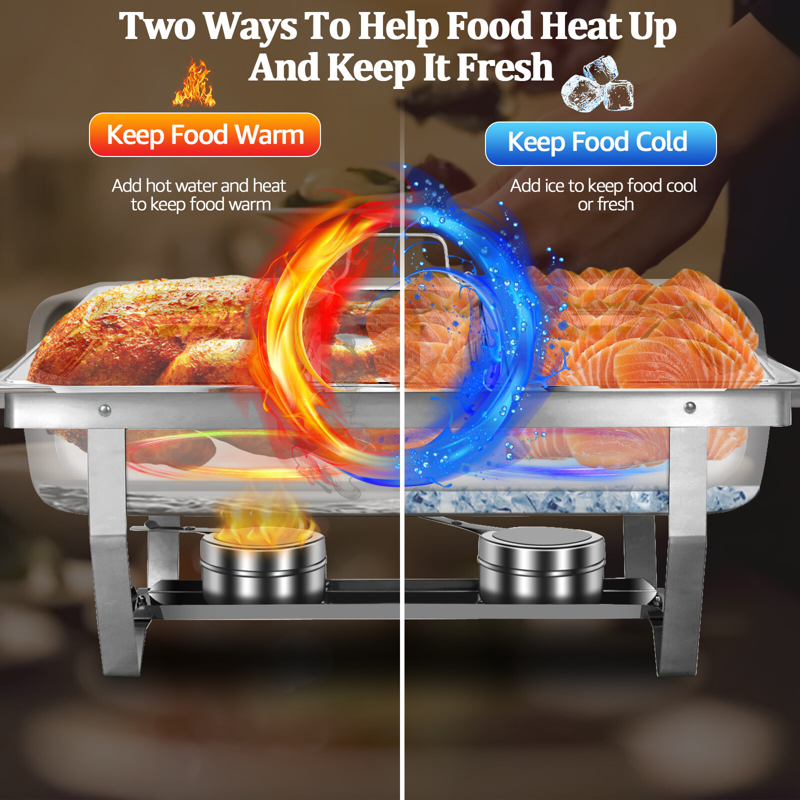 2 Set Chafing Dishes For Buffet Food Warmers For Parties Events Rectangle 8QT