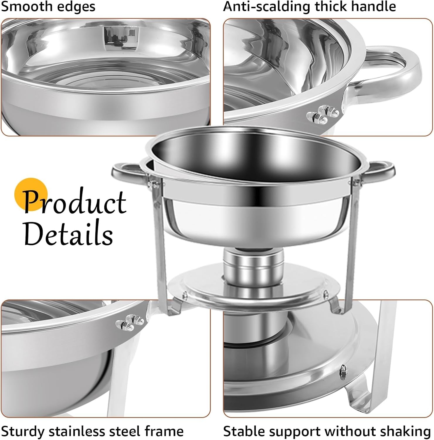 Round Chafing Dish Buffet Set 4 Pack Food Warmer for Party Weddings Picnic