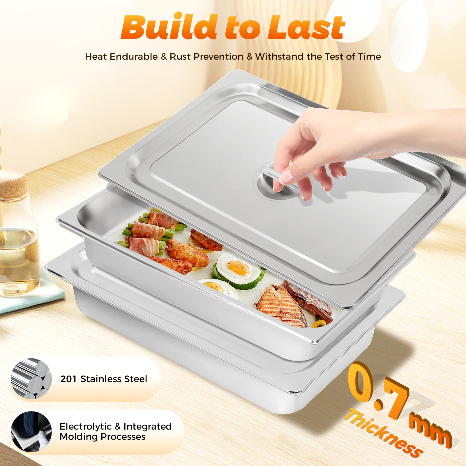 4-Pack Hotel Pans Commercial Steam Table Pan w/ Lid Stainless Steel Food Pan USA