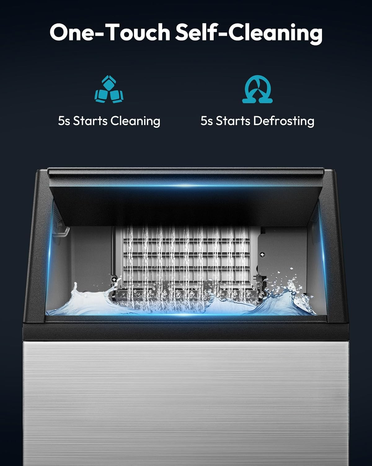 Stainless Steel Ice Maker – 110Lbs Daily, 33Lbs Storage for Home & Bar